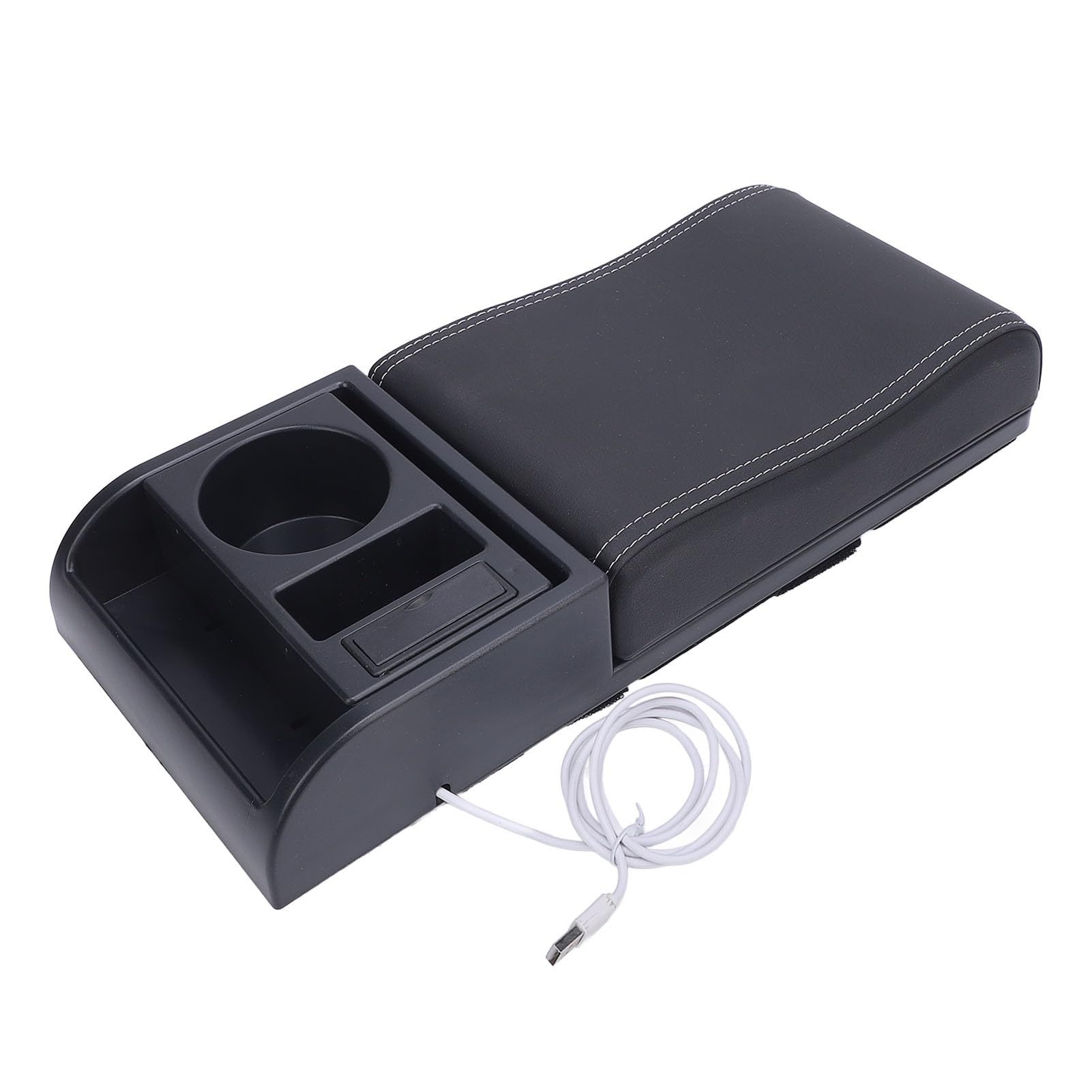 Osłona Podłokietnika Konsoli środkowej, Uniwersalne Podwójne Porty ładowania USB Schowek w Podłokietniku Samochodowym, Organizer w Podłokietniku z Uchwytem na Kubek Regulowana długość Miękka