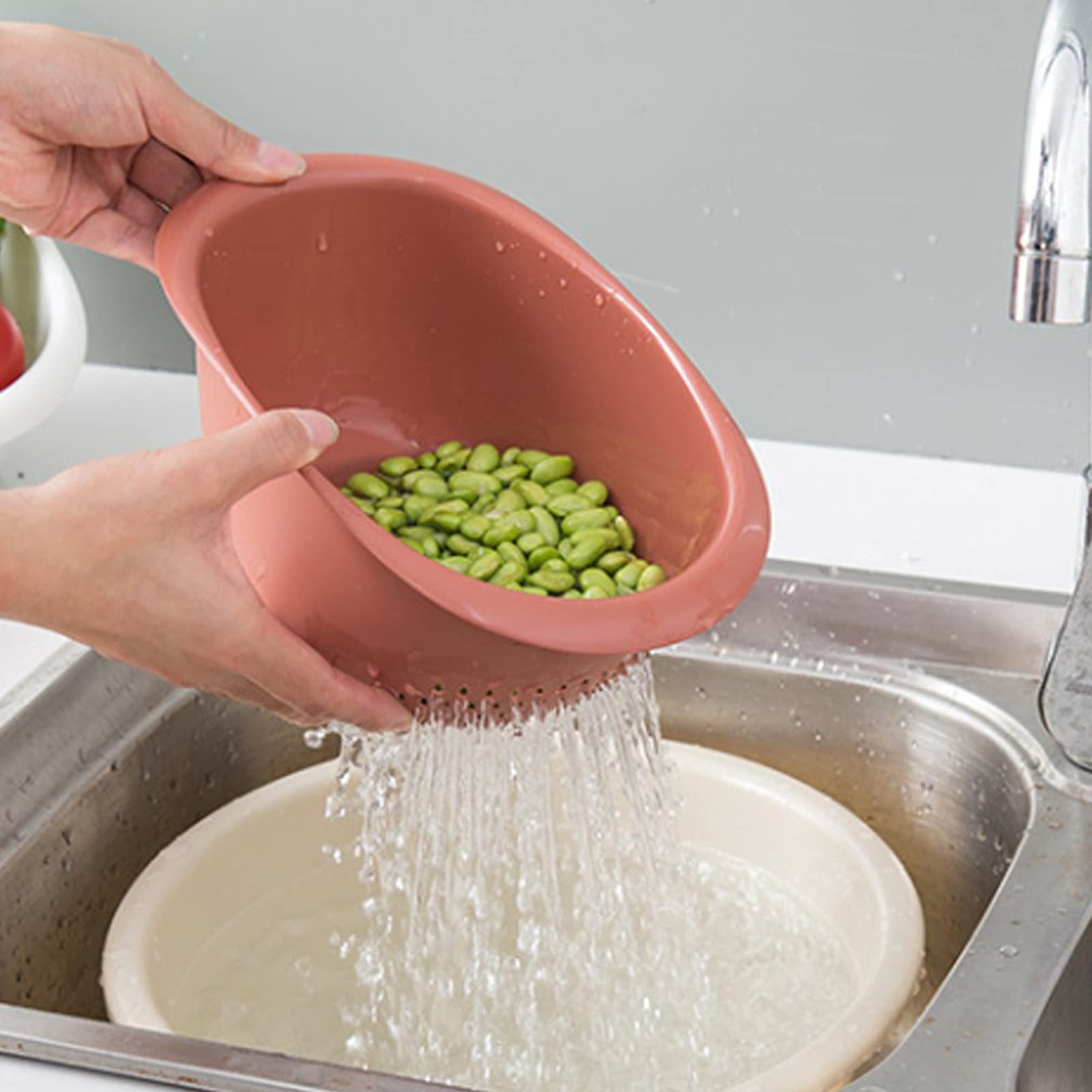 Colador de Cocina Cesta de desagüe huecas Cesta de frutas de verduras Colador de arroz portátil Lavadora Sieve Cesta Herramientas de almacenamiento Homehold Cocina Colador de Lavado de Alimentos