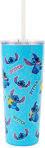 Miniatura 10 de Silver Buffalo Disney Lilo y Stitch Botella de agua con rastreador de hidratación Stay Cool Schedule, de plástico, con tapa de cierre, correa y