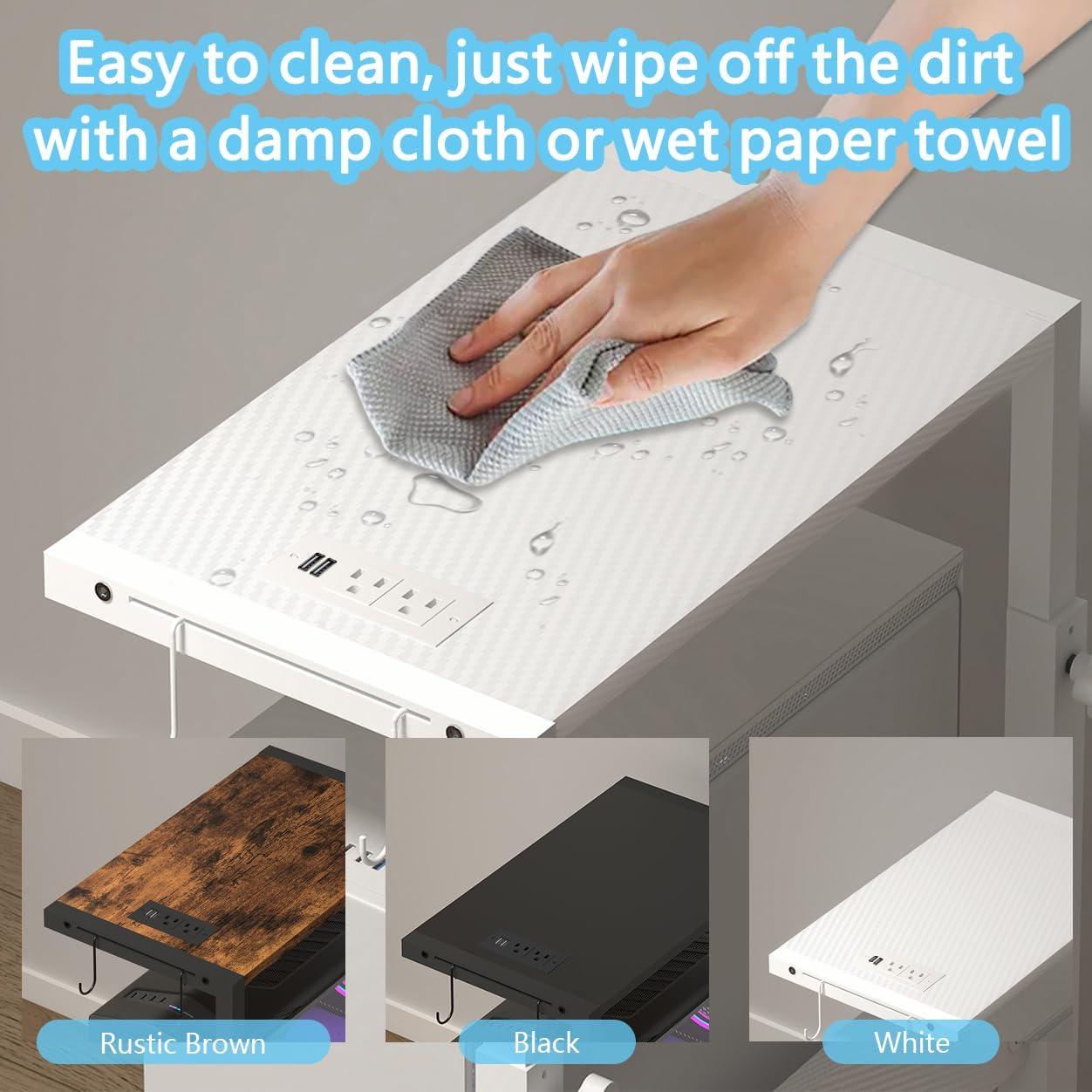 Computer Tower Stand with LED Light Strip,Mobile Rolling CPU Holder,Height Adjustable PC Tower Stand with Charging Station for Office Home (White)