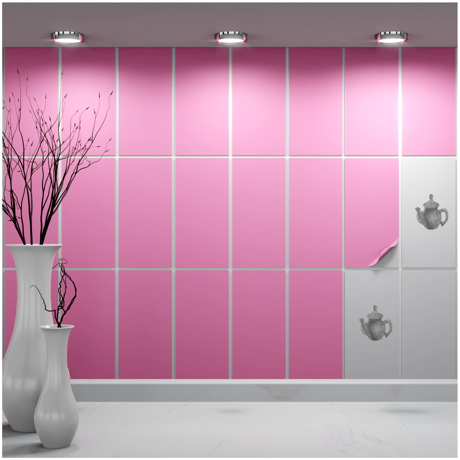 FoLIESEN Tile Sticker 10x20 cm (~ 4x8 Inch) - Tile Stickers for Bathroom & Kitchen - Pack of 120, Soft pink matt โ image 1