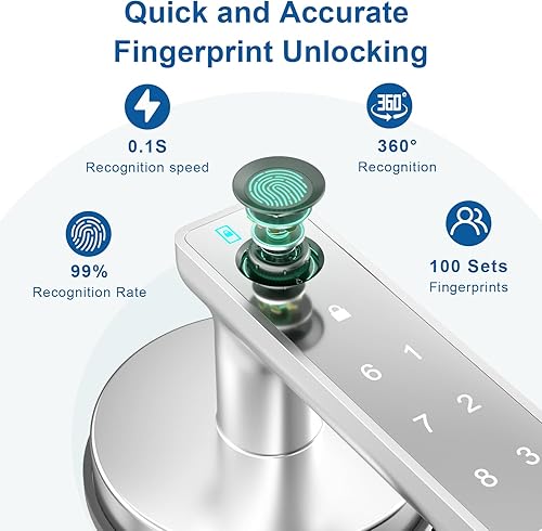 Miniatura 5 de Cerradura de puerta de huellas dactilares, perilla de puerta biométrica, perilla de puerta inteligente con control de aplicación, cerradura de