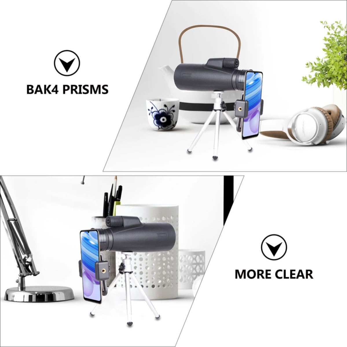 Telescopio Monoculare 12x50, Monocolo da Campeggio in Metallo Nero, Ottica ad Alta Risoluzione, Clip per Smartphone per Avventure All'aperto