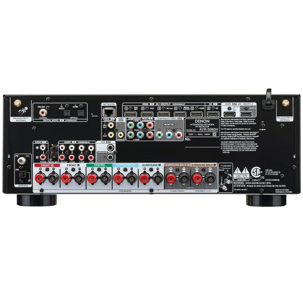 Denon AVR-S960H 2020 Récepteur AV 7,2 canaux 8K Ultra HD (90 W x 7) Conçu pour les jeux vidéo, la lecture de musique, audio et vidéo 3D, Alexa + HEOS, noir