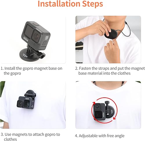 Miniatura 4 de Soporte magnético para selfie de cuello para Gopro, soporte de cámara de acción, placa de liberación rápida, ángulo de soporte de hombro en el pecho