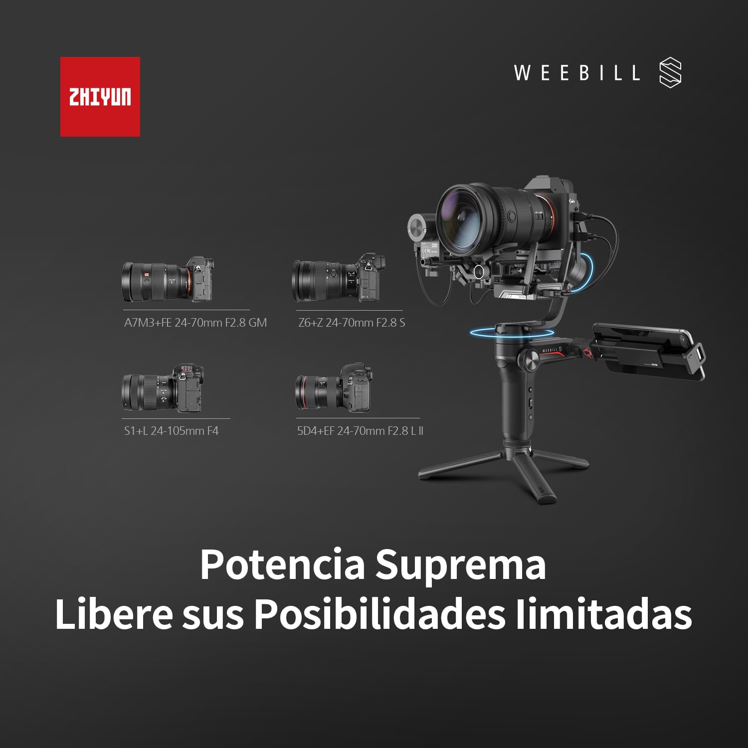ZHIYUN Weebill S [Official] Estabilizador de cámara, 3 Ejes Gimbal para cámara DSLR y Mirrorless, Diseño Ligero, Estabilidad Dinámica, Disponible para Canon/Sony/Panasonic/Nikon/Fujifilm
