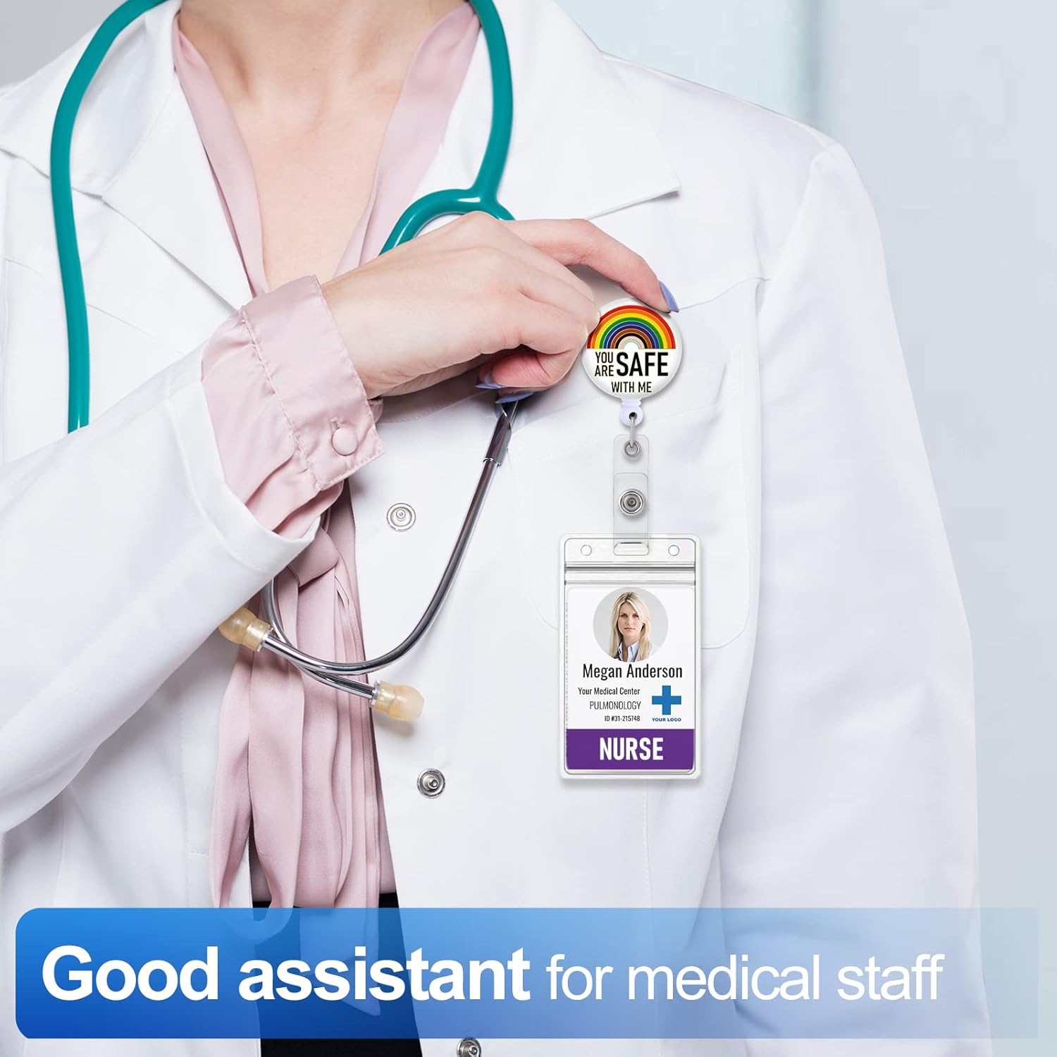 Plifal Badge Reels Holder Retractable with ID Clip for Nurse Name Tag Card Funny Pride LGBTQ Half Rainbow Nursing Doctor Medical Work Office Alligator Clip ZJK-092304 - Image 7