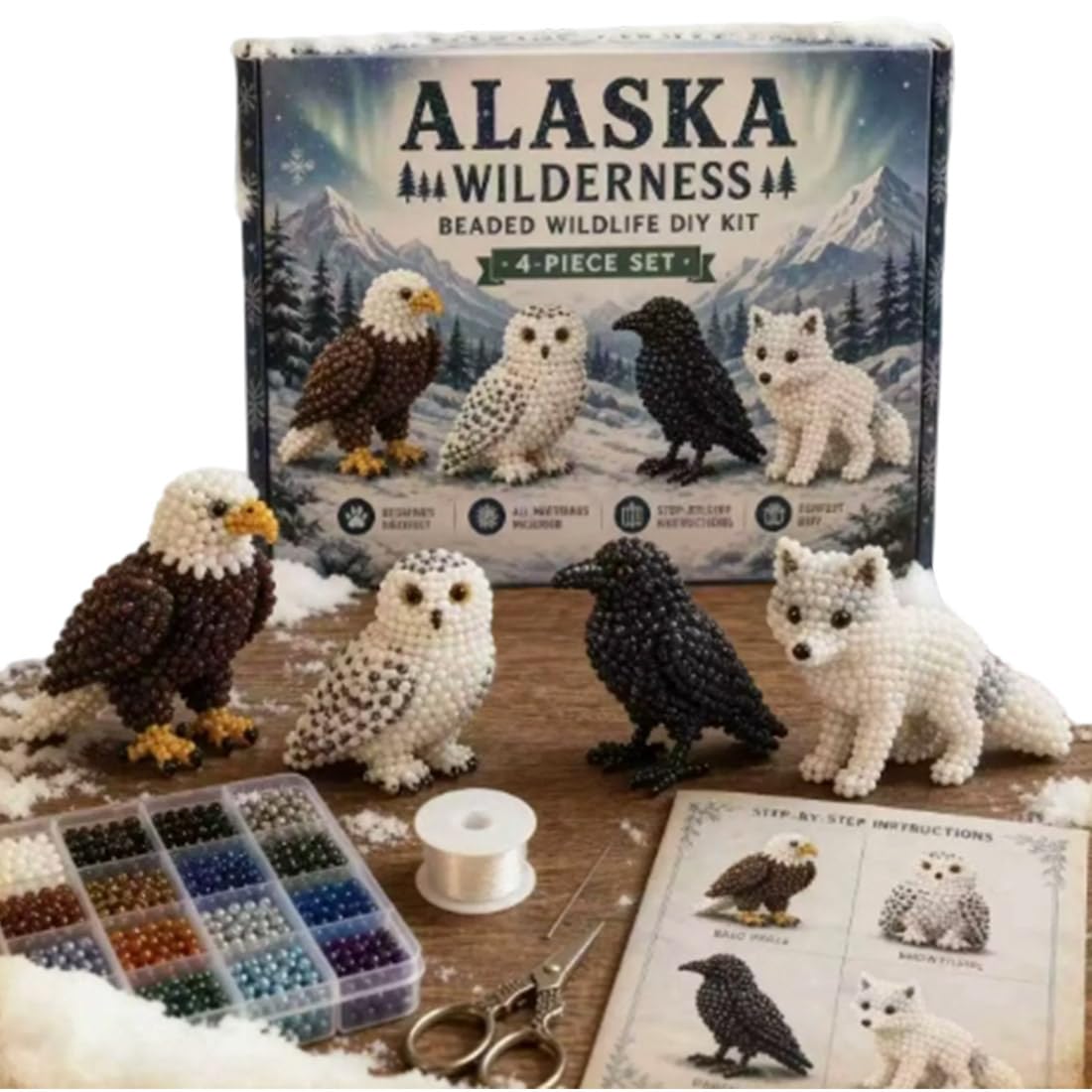 MetaHrystynx Mini 3D Beaded Creature Craft Kit, Bead Embroidery Kit, DIY Bead Art Set, Handcrafted Display Models Gifts for Adults (Wildlife Set)