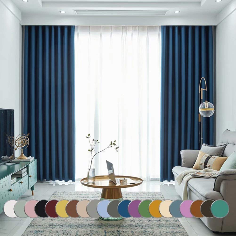 MacoHome Navy Blue Full Blackout Grommet Curtain Panel Thermal Insulated Room Darkening Drapes(Navy Blue, 100" W x 102" L)