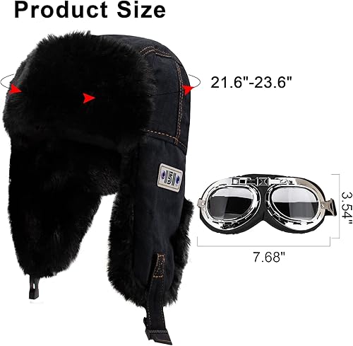 Vista 7 de Peicees Sombrero de aviador con gafas, disfraz para adultos y niños, sombrero de piloto vintage para hombres y mujeres, sombrero de trampero