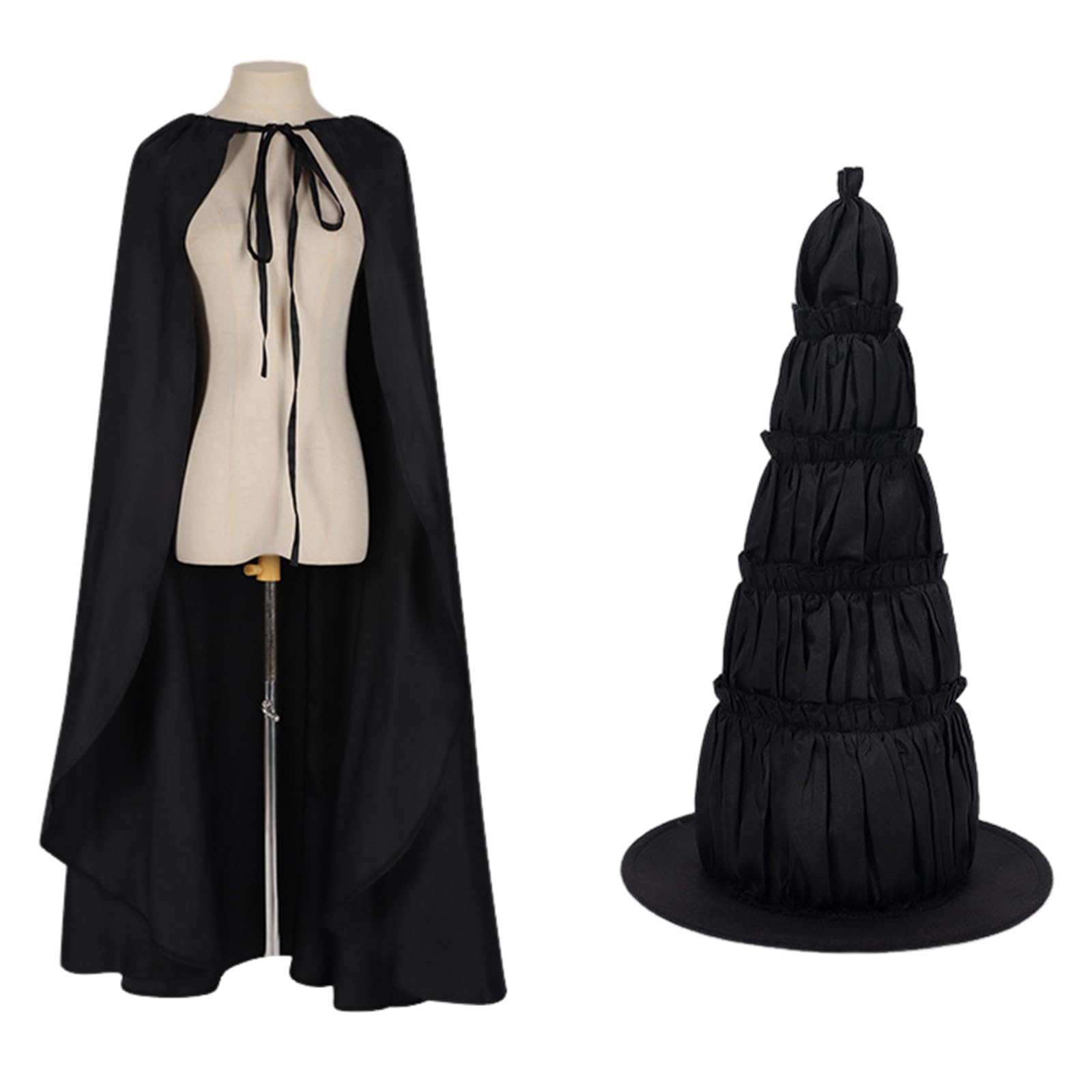 CR ROLECOS Witch Cape with Hat for Halloween Adult Women's Black Cloak Outfit Hat for Halloween S โ image 1