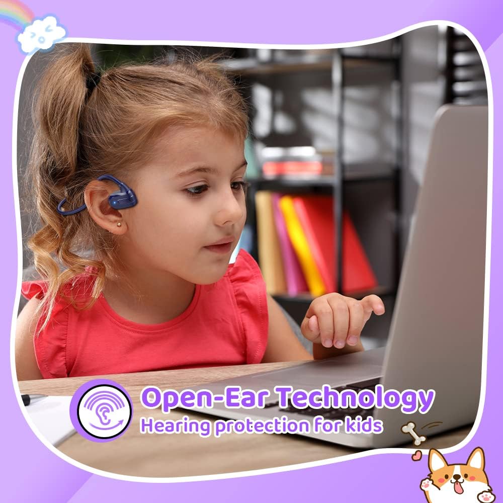 Golvery Open Ear Kids Headphones, Wireless Bluetooth 5.3 Headset for Phone/Kindle/Tablet, Safer Hearing Protection Children Earphones, Built-in Mic, Ultra-Light & Comfort Fit, 10H Playtime