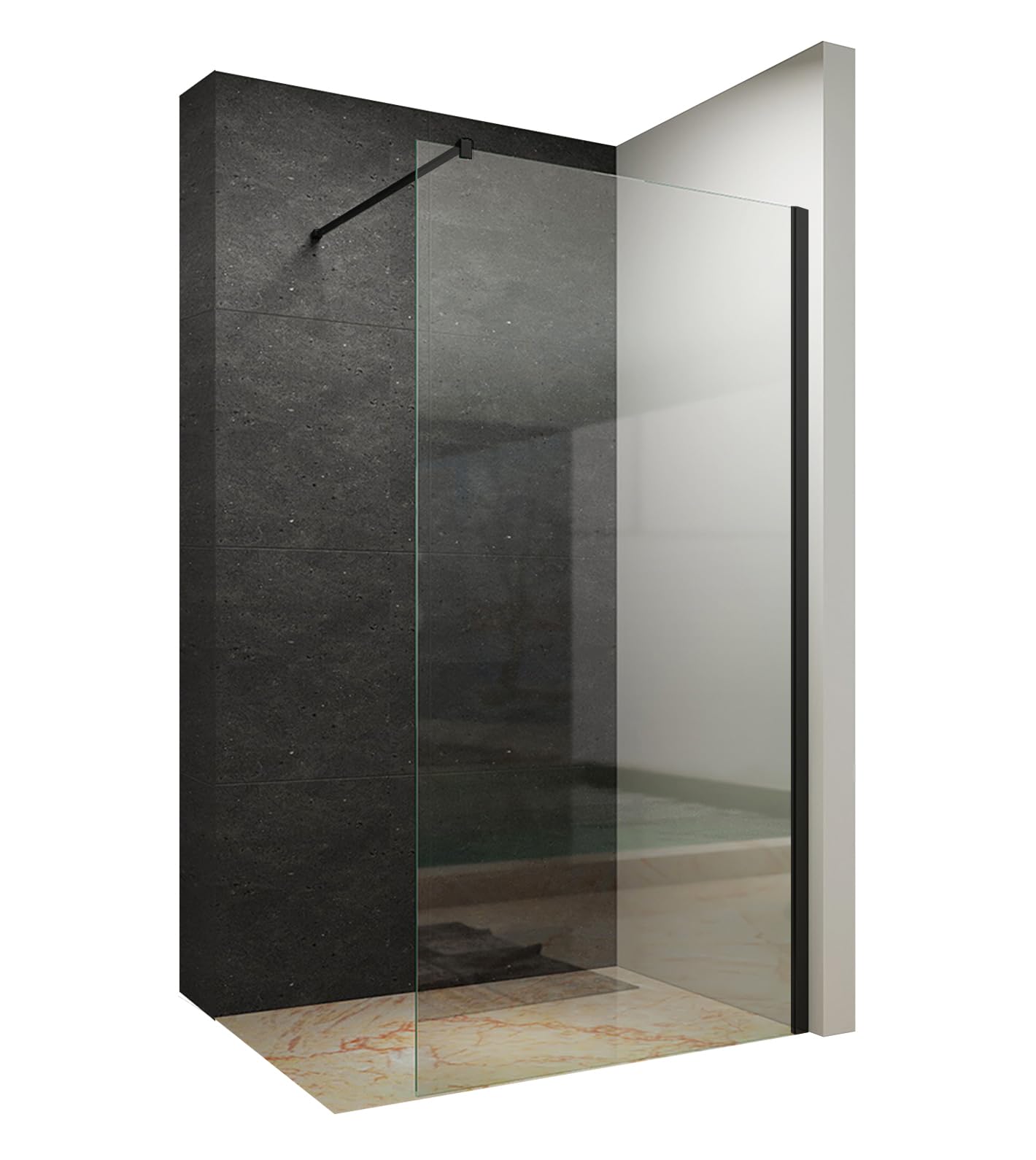 AQUABATOS 100x200cm Walk In Dusche schwarz matt 10mm Klarglas mit Nano Beschichtung Duschwand Glas Duschabtrennung Duschtrennwand Glastrennwand Glaswand für Duschwanne mit 90° Stabilisator
