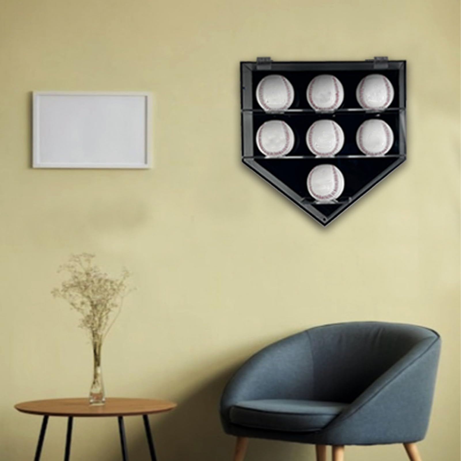Fyearfly Vetrina baseball per montaggio a parete Coperchio sigillante magnetico in acrilico premium Scaffale di stoccaggio a 7 fori per collezionisti di palline tennis baseball Nero