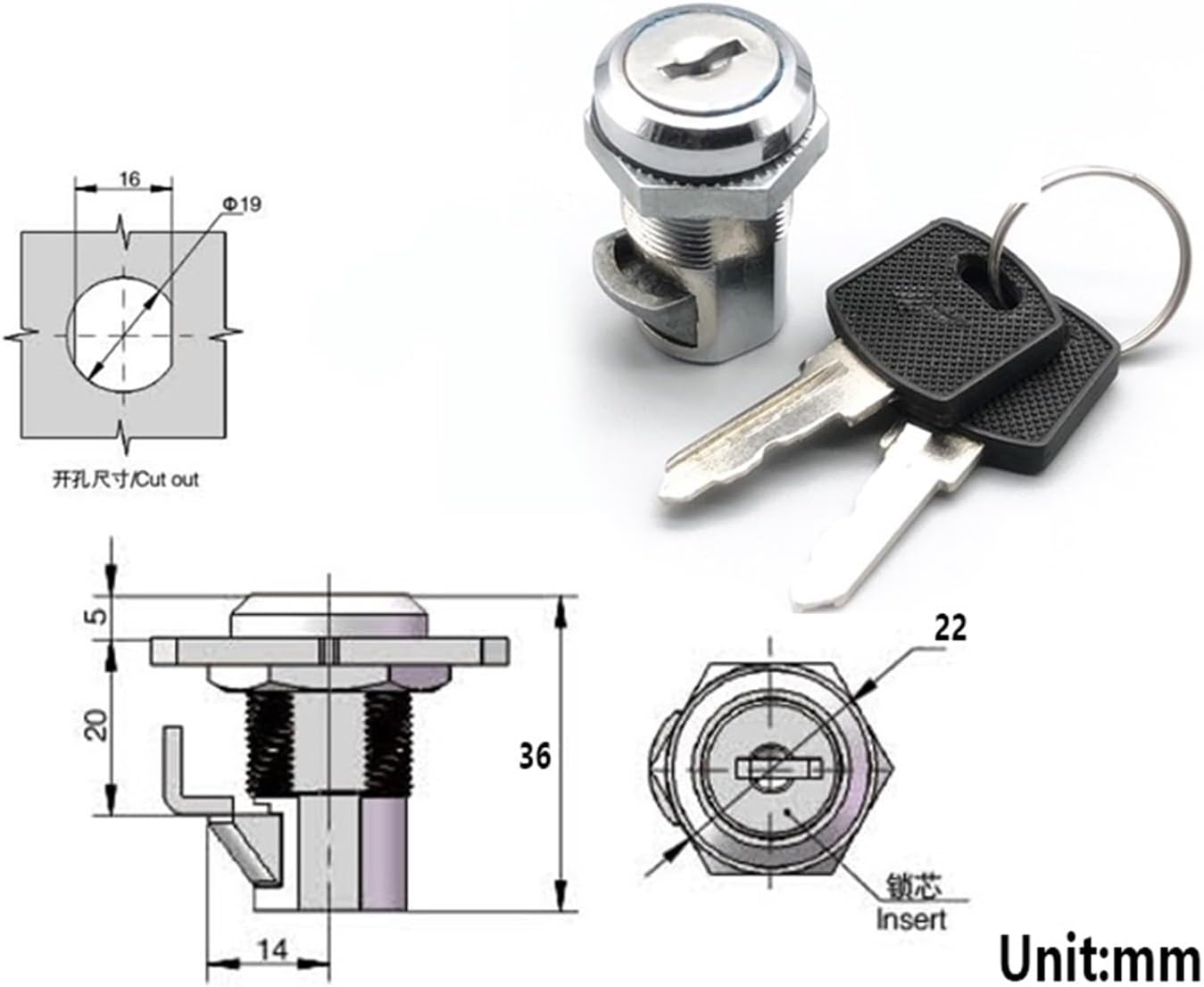 Distribution Box Cinet Door Switch Control Lock Telescopic Rotary Latch Triangular Cylindrical MA097 2Pcs(F)