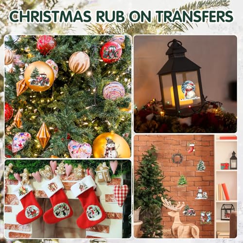 Image of ZMRU 24 Sheets Vintage Christmas Rub On Transfers for Crafts, Rub On Transfers Christmas for Wood,Furniture Decals, Glass, Porcelain, Leather, Canvas, Fabric Projects,3 * 3inch(Cute Christmas)