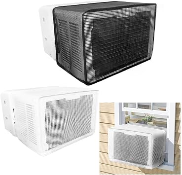 U-Shaped For Window Air Conditioner Mesh Cover Compatible with For Midea 8000/10000/12000 BTU Units | Breathable Polyester Outdoor Protector for Leaves and Debris |(black)