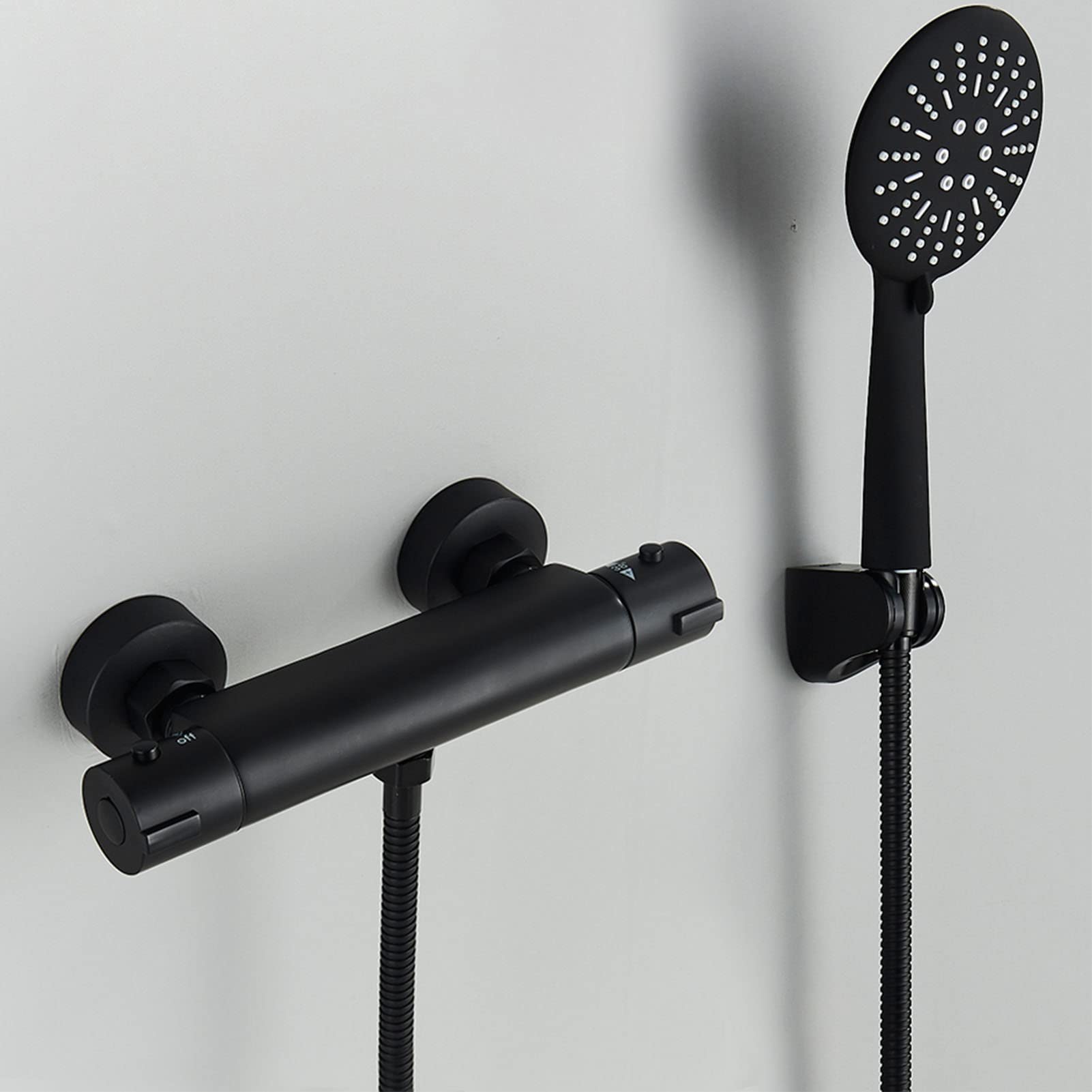 Robinet de salle de bain thermostatique en laiton massif avec ensemble de douche noir