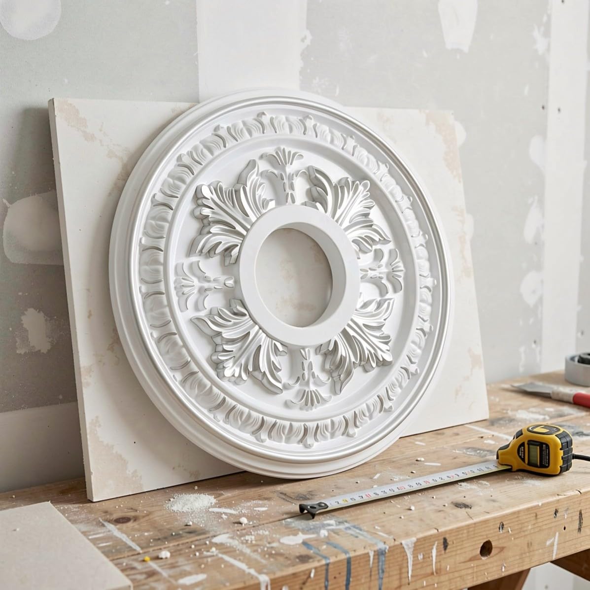 Europäische PVC Deckenrosette Rund 39,5x39,5 CM Silber mit Ornamenten