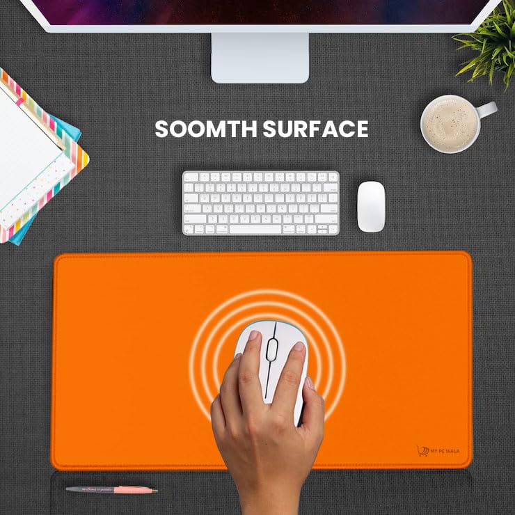 Image of Desk Mat 60x30 cm (11 x 23 inch) Orange | Large Mouse Pad for Office Computer Laptop Keyboard | Waterproof Anti-Slip Rubber Base Desk Mat