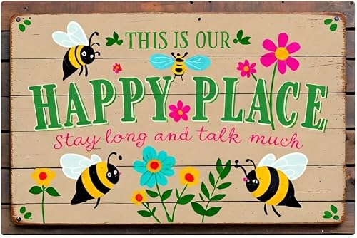 SMAZDFXX Vintage Plate This Is Our Happy Place Tin Sign Retro Vintage Metal Signs Relax Decor for Home Cafe Bar Club Deck Yard Room Art Poster 5.5"x8"
