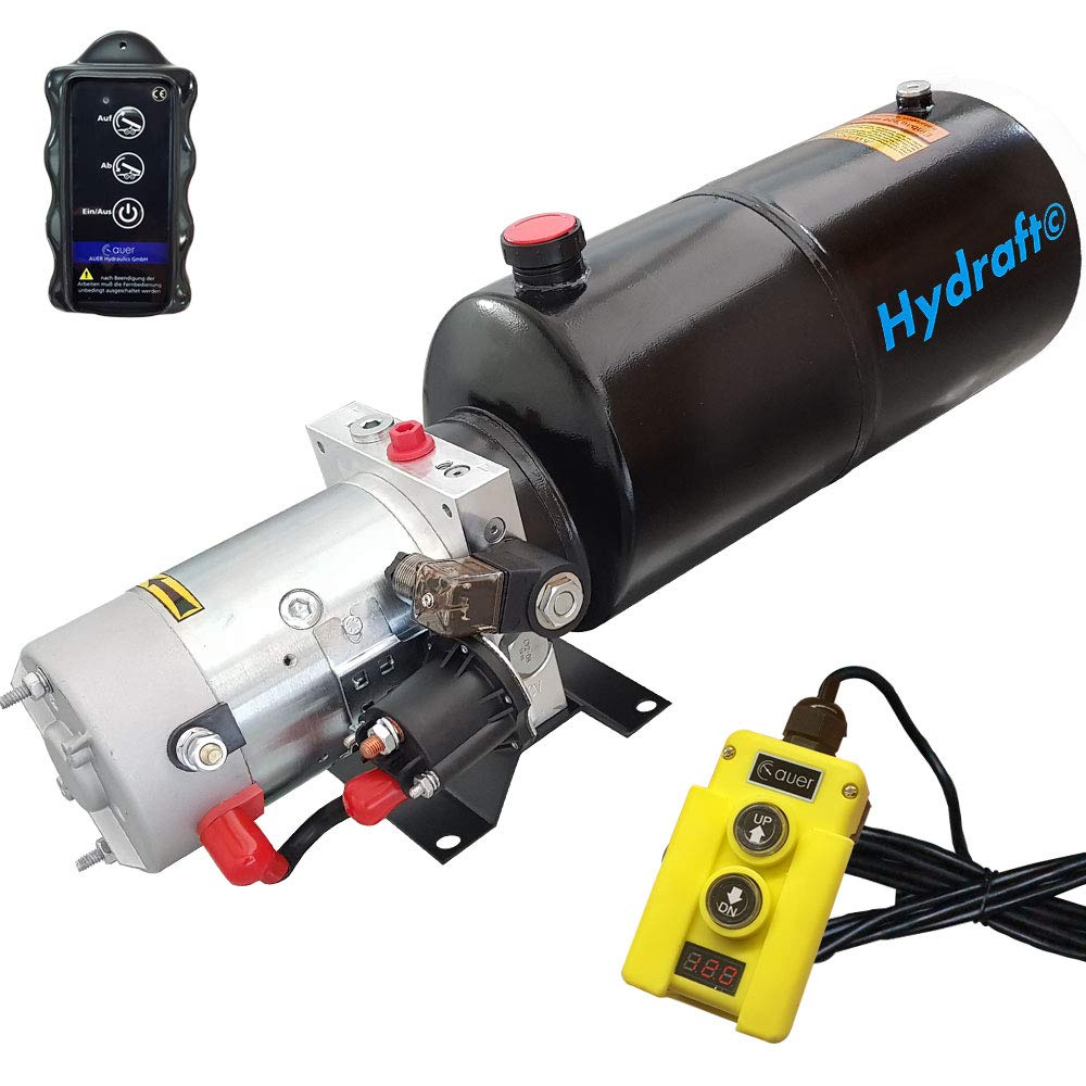 Hydraulikaggregat HYDRAFT, Hydraulikpumpe 24 V 180 bar 2000 Watt mit 8 Liter Stahltank, Funk