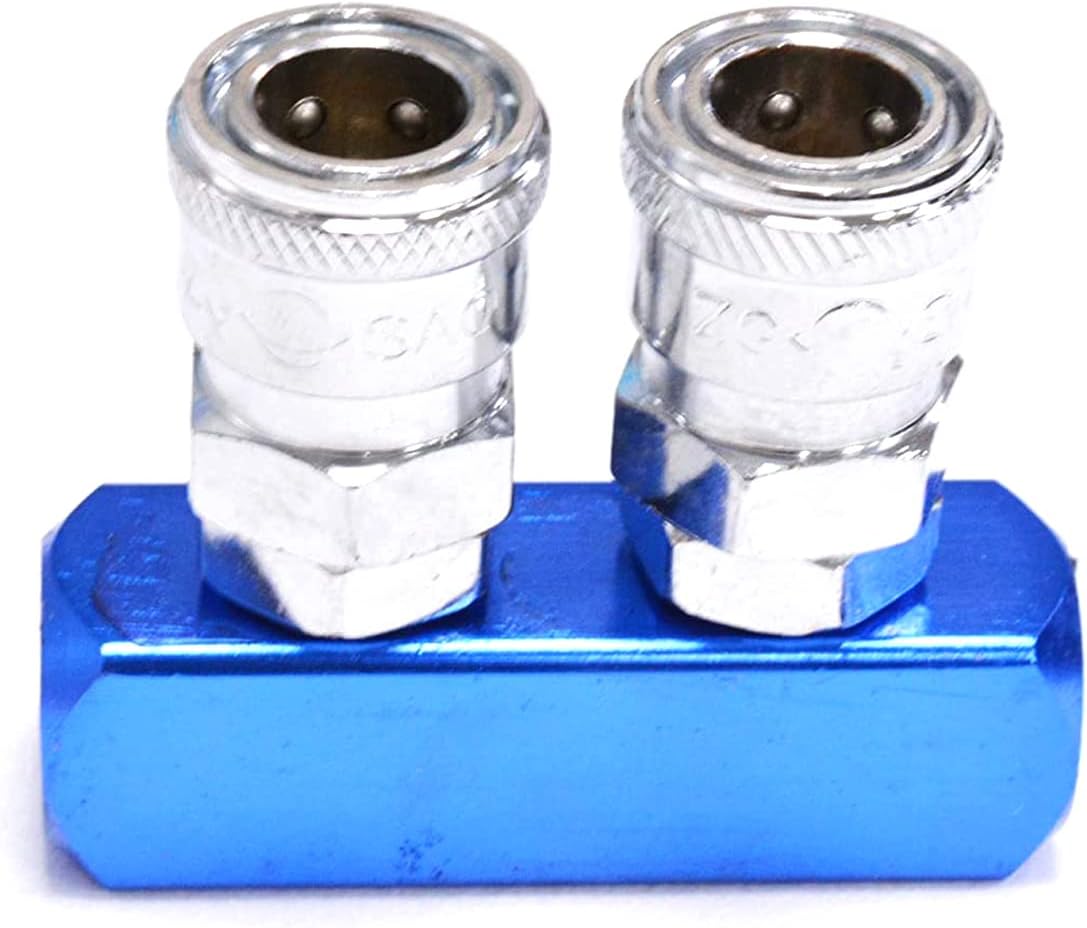 4 Way 7 Port Manifold Block Splitter,1/4inch Pneumatic Air Hose Inline Fitting for Air Comrpessor Portable Air Tank,Aluminum Air Hose Inline Manifold Block Splitter(2 Pcs)
