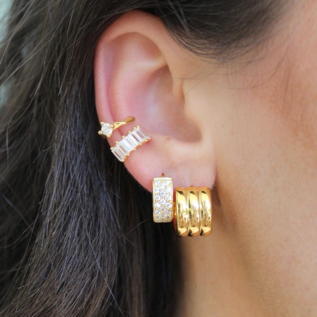 Triple Gold Hoop Earrings – 18K Gold Plated Chunky Huggie Earrings for Women, Lightweight, Hypoallergenic Statement Jewelry by Malibu Sunday - Image 7