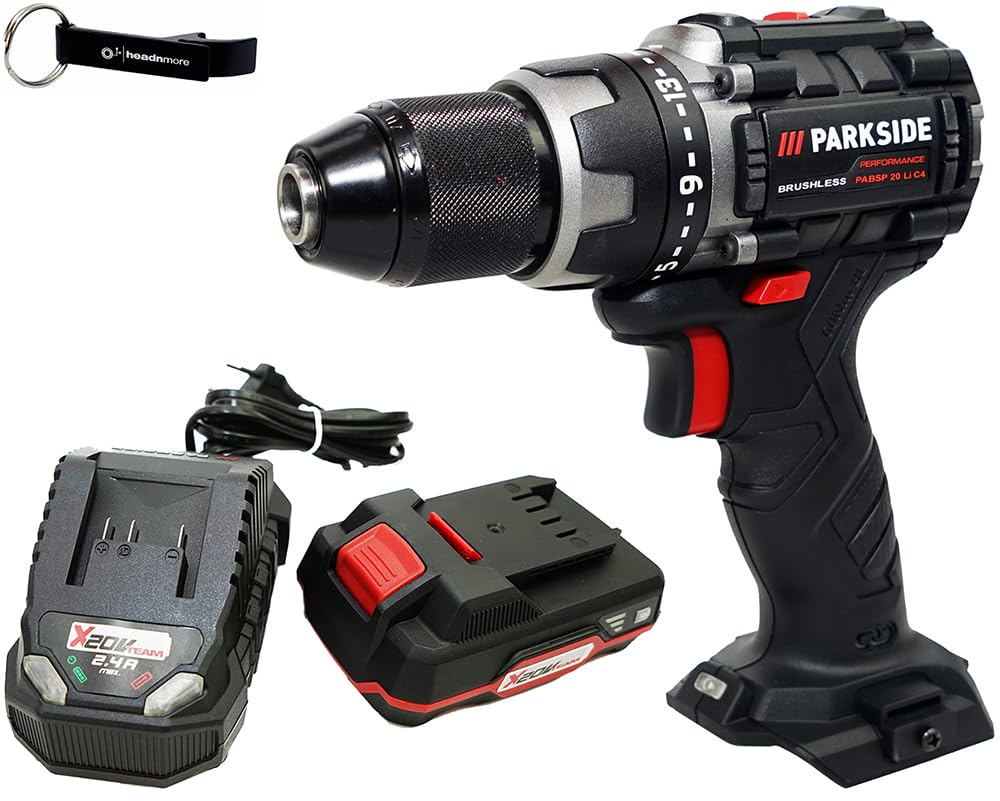 HEADNMORE Bundle Parkside Performance - Taladro atornillador con batería (20 V, incluye batería de 2 Ah, incluye llavero)