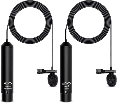Movo LV4 Phantom Power XLR Lavalier Microphone Interview Kit with Omnidirectional and Cardioid XLR Lapel Mics, Metal Clips and Windscreens - Perfect for Video Shoots, Podcasting, YouTube Recording