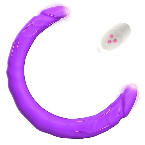 ROSYROSY Vibrating Double Ended Dildo for Lesbian Sex Toys - 15.7 Inches Relistic Strapless G Spot Dildos Wireless Silicone Fake Penis with 10 Vibration for Couple Anal Play Adult Toys & Games - Purple