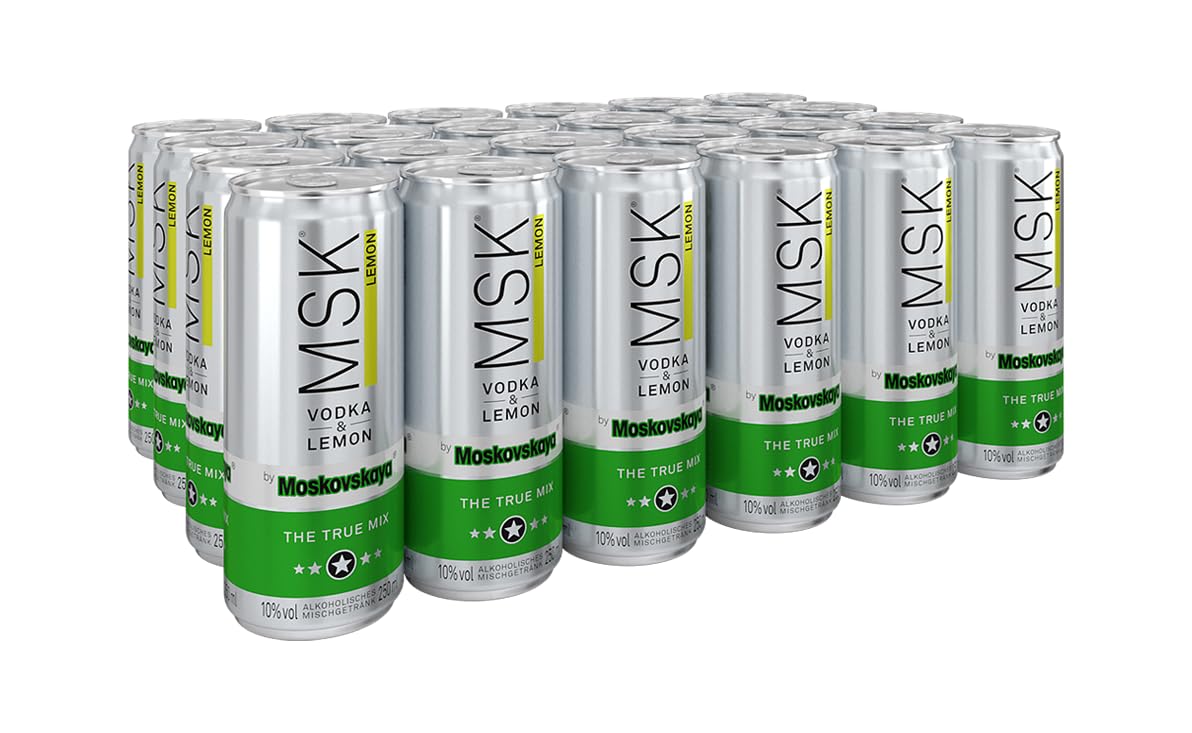Moskovskaya - MSK by Moskovskaya Vodka & Lemon I Ready to Drink I 24 x 0,25 L I Preis inkl. 6€ Pfand I 10% Alkoholgehalt I Premium Mix