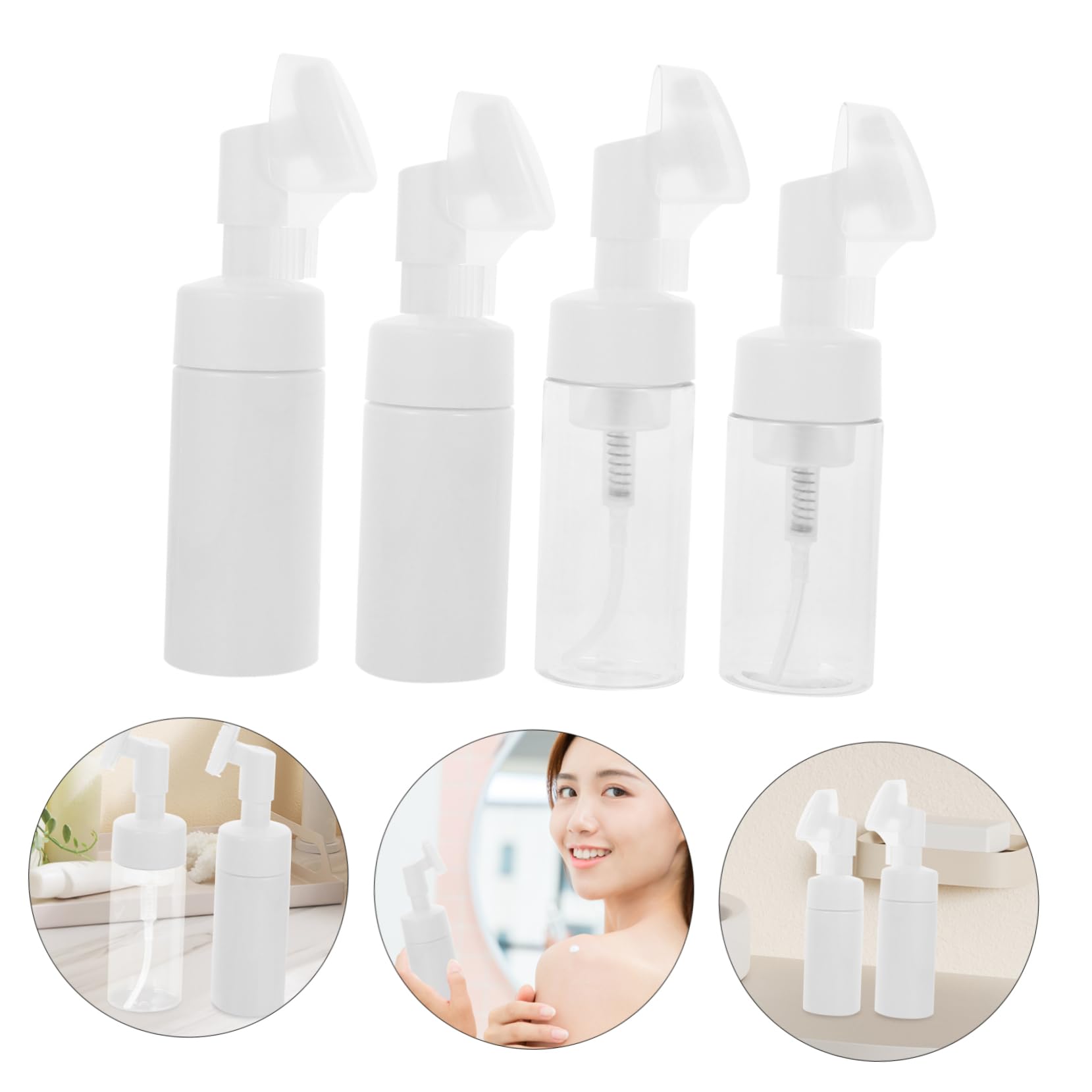 Veemoon Skin-Friendly Cleansing Brush Set 4pcs Plastic Face Brush Facial Dispenser Bubble Bottle for Travel