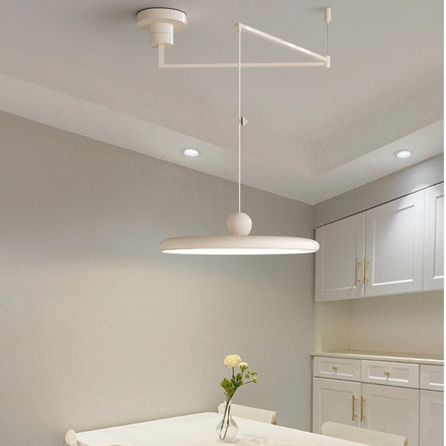 Gran Lámpara Colgante De Brazo Oscilante Moderna Con Atenuación LED Luminaria De Techo Suspendido Nórdica Actual Candelabro De Brazo Para Comedor E Isla De Cocina(Cream white,40cm/16in)