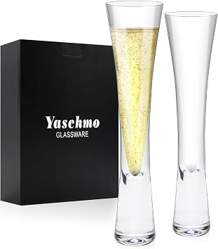 Champagne Flutes Set of 2, Modern Unique Crystal Glass, Hand Blown | Lead-Free Prosecco Flutes, Mimosa Glasses, Elegant Toasting Glasses Gift for Wedding, Anniversary, Birthday, Christmas