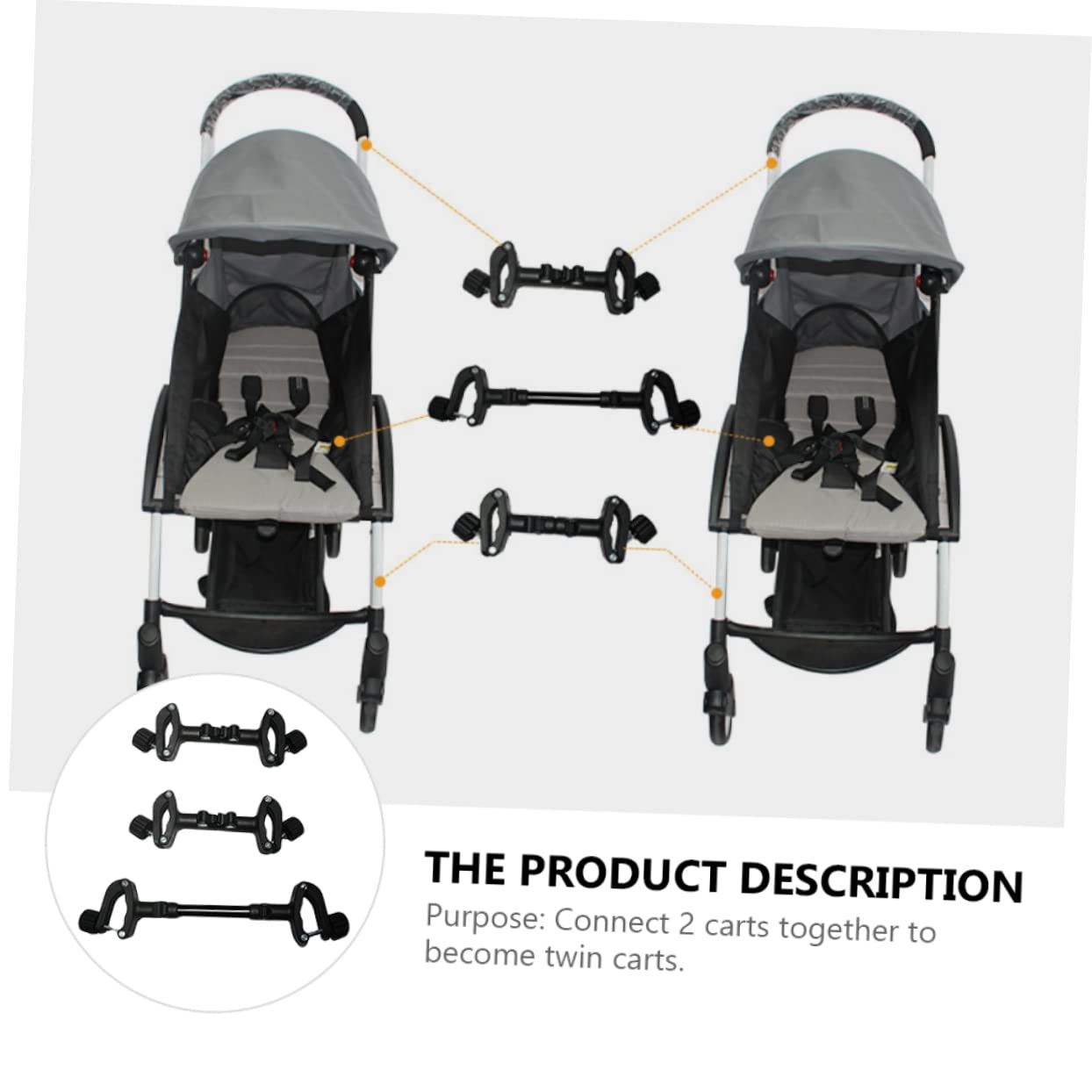 1Set Adjustable Stroller Connector for Twin Strollers Attachment for Umbrella and Select High Landscape Models Easy Install for Outings and Parks