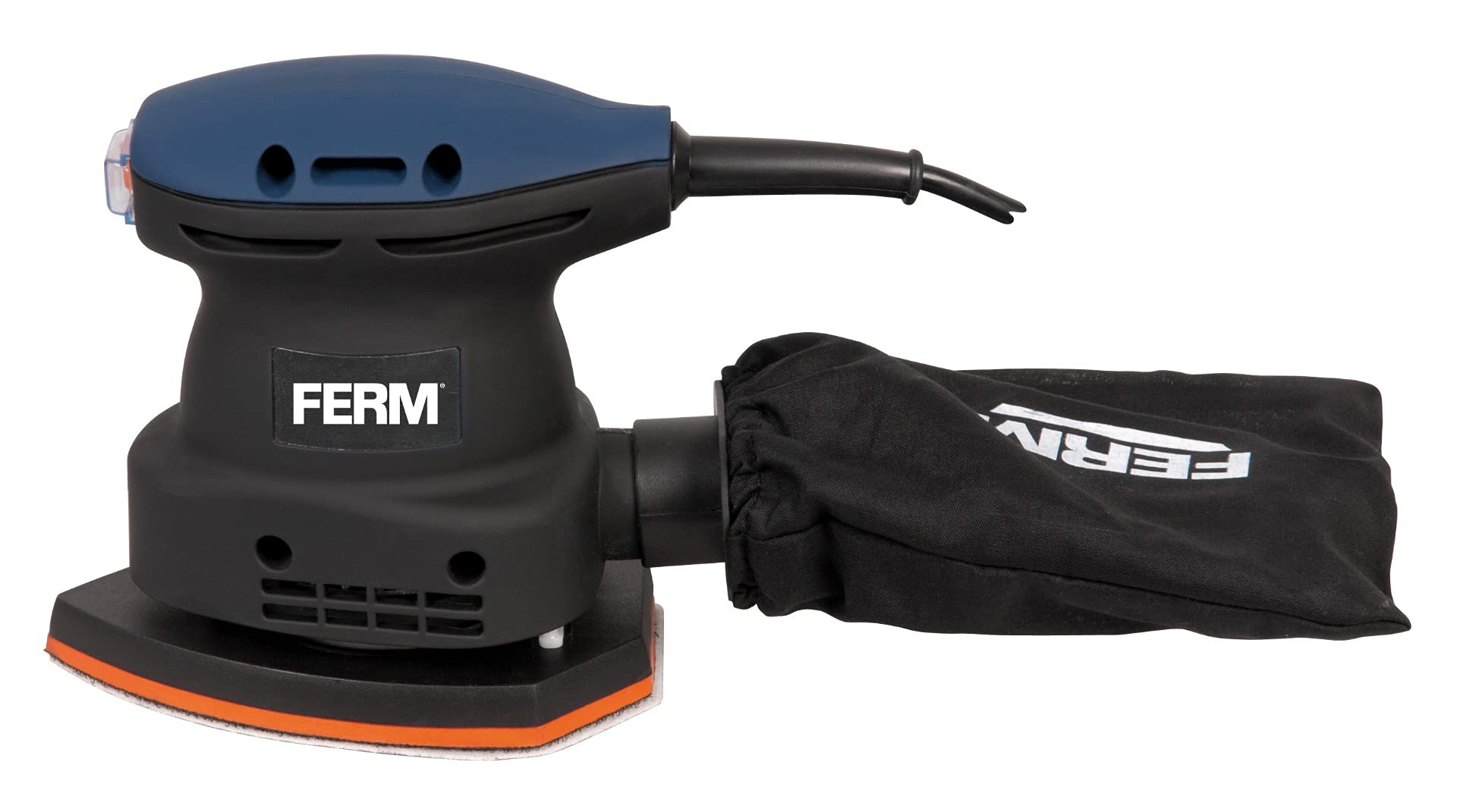 FERM PSM1013 Levigatrice Palmare 220W. Include sacchetto raccolta polvere, custodia e 10 carte abrasive (G80 & G120)