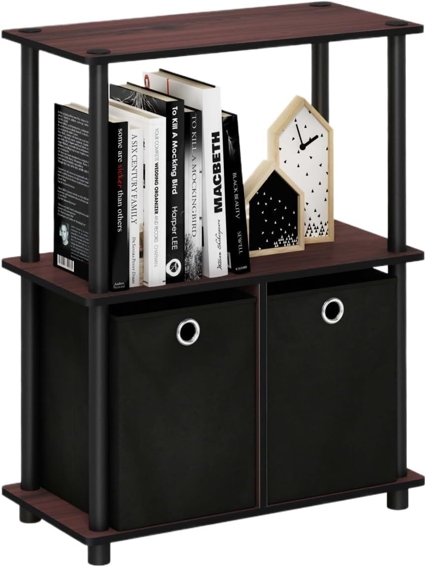 3‑Tier Multipurpose Decorative Shelving Unit With Soft Storage Bins, Tool‑Free 5‑Minute Quick Assembly, Rounded‑Edge Display Organizer For Books, Decor, Household Supplies For Any Indoor Space