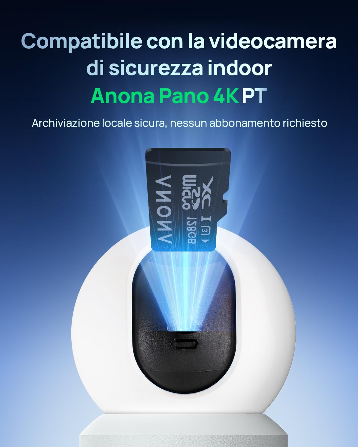 Anona Scheda Micro SD 128 GB, Velocità fino a 100 MB/s, Compatibile con Telecamera da Interno Anona Pano 4K