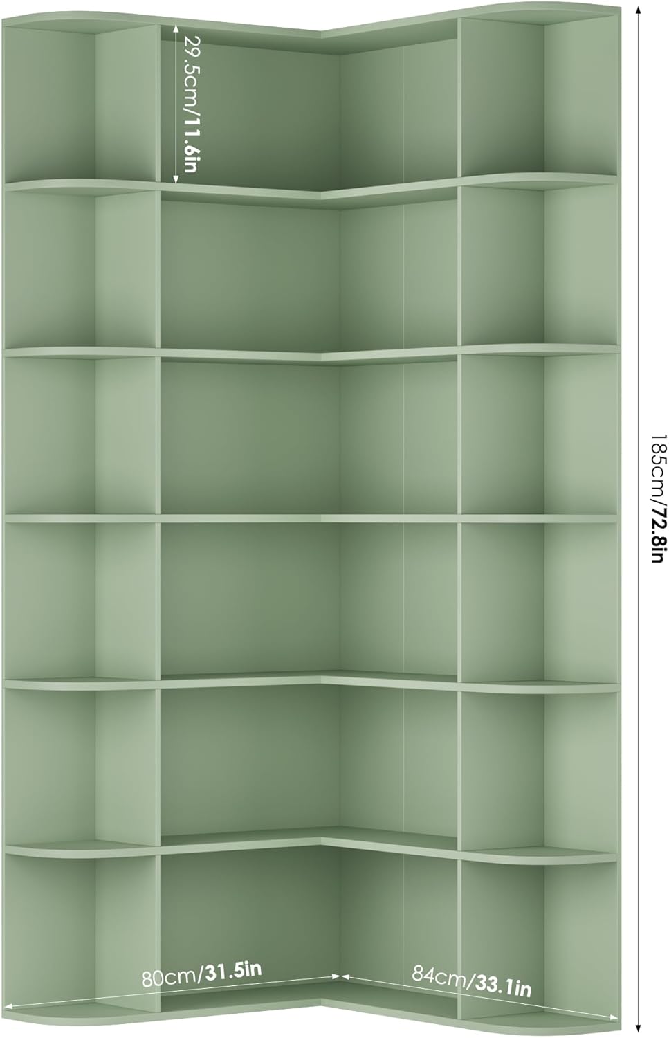 FOTOSOK 74” Tall Corner Bookshelf, 6-Tier Bookshelf and Bookcase with Open Storage, Tall Bookcases Wooden Storage Shelves for Home Office, Thickened Boards for Better Load Bearing, Green