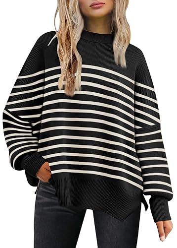 Women's Oversized Batwing Sweaters 2026 Fall Outfits Trendy Crewneck Knit