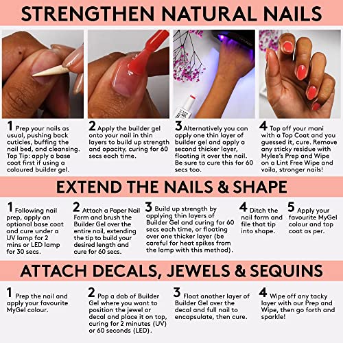Mylee 5 in 1 Builder Base Strengthening Gel Trio 3x15ml, UV/LED Nail Polish Coat, Hard Strong Nails Tips & Extensions - Image 4