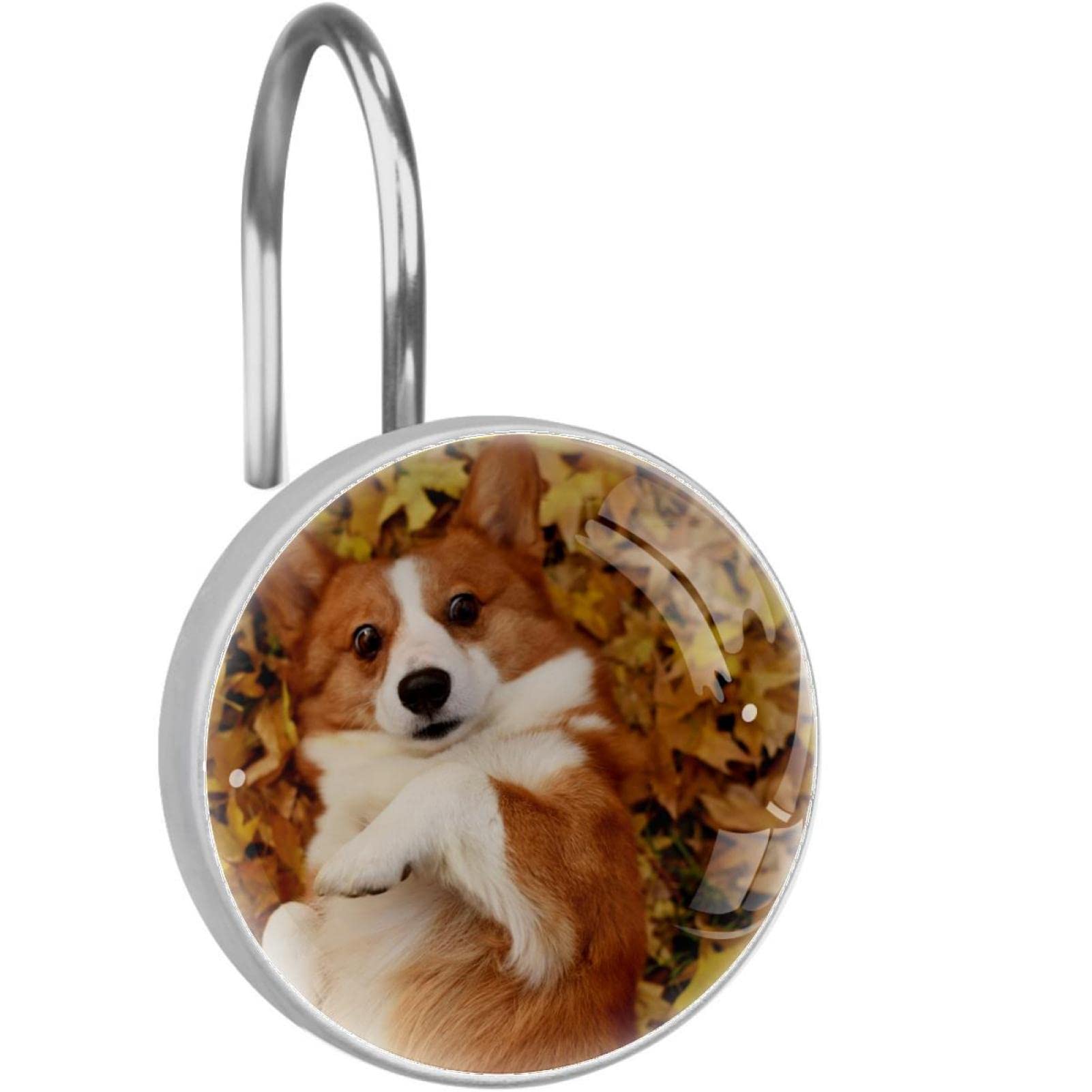 Anneaux rideau de douche Corgi d'automne pour une salle de bain chaleureuse et ludique