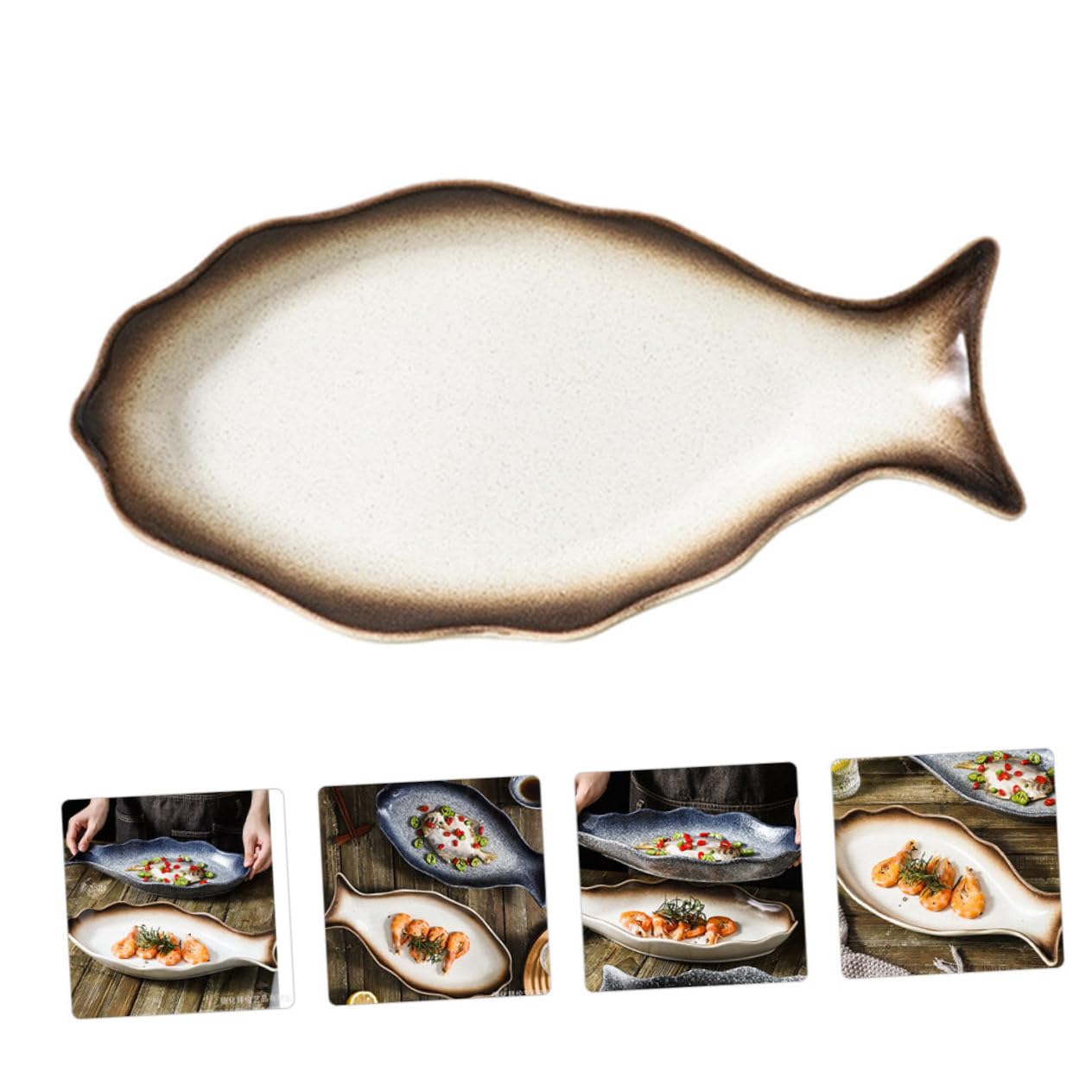 Zerodeko Plato para Servir Pescado de Cerámica Estilo Japonés Diseño Creativo en Forma de Pez, Fácil de Limpiar y Cómodo al Tacto, Adecuado para Restaurante o Casa