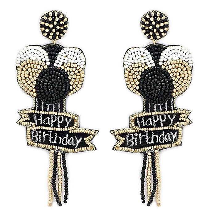 Beaded Happy Birthday BalloonPost Earrings Handmade B-day Earrings4