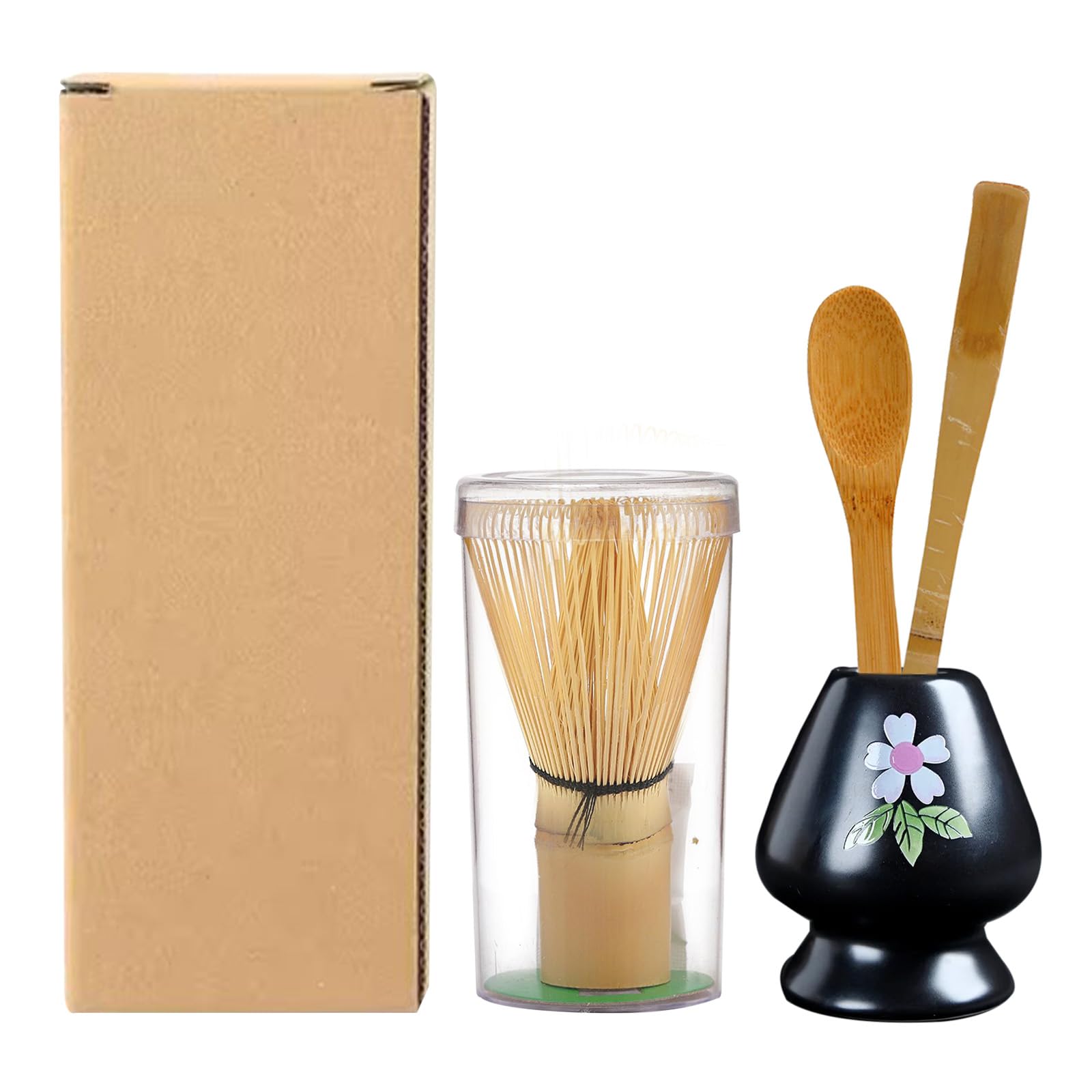 Fouet à matcha noir et son ensemble d'accessoires de cérémonie en bambou