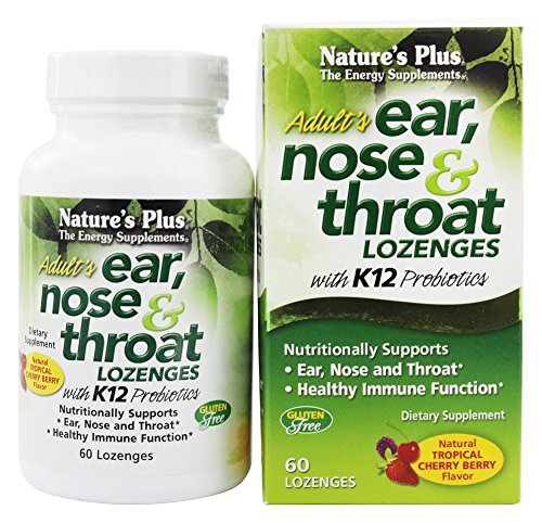 NaturesPlus Adult's Ear Nose Throat Lozenge with K12 Probiotics - 60 Lozenges - Natural Tropical Cherry Berry Flavor - Supports Ear, Nose and Throat and Immune Function - Gluten-Free - 30 Servings