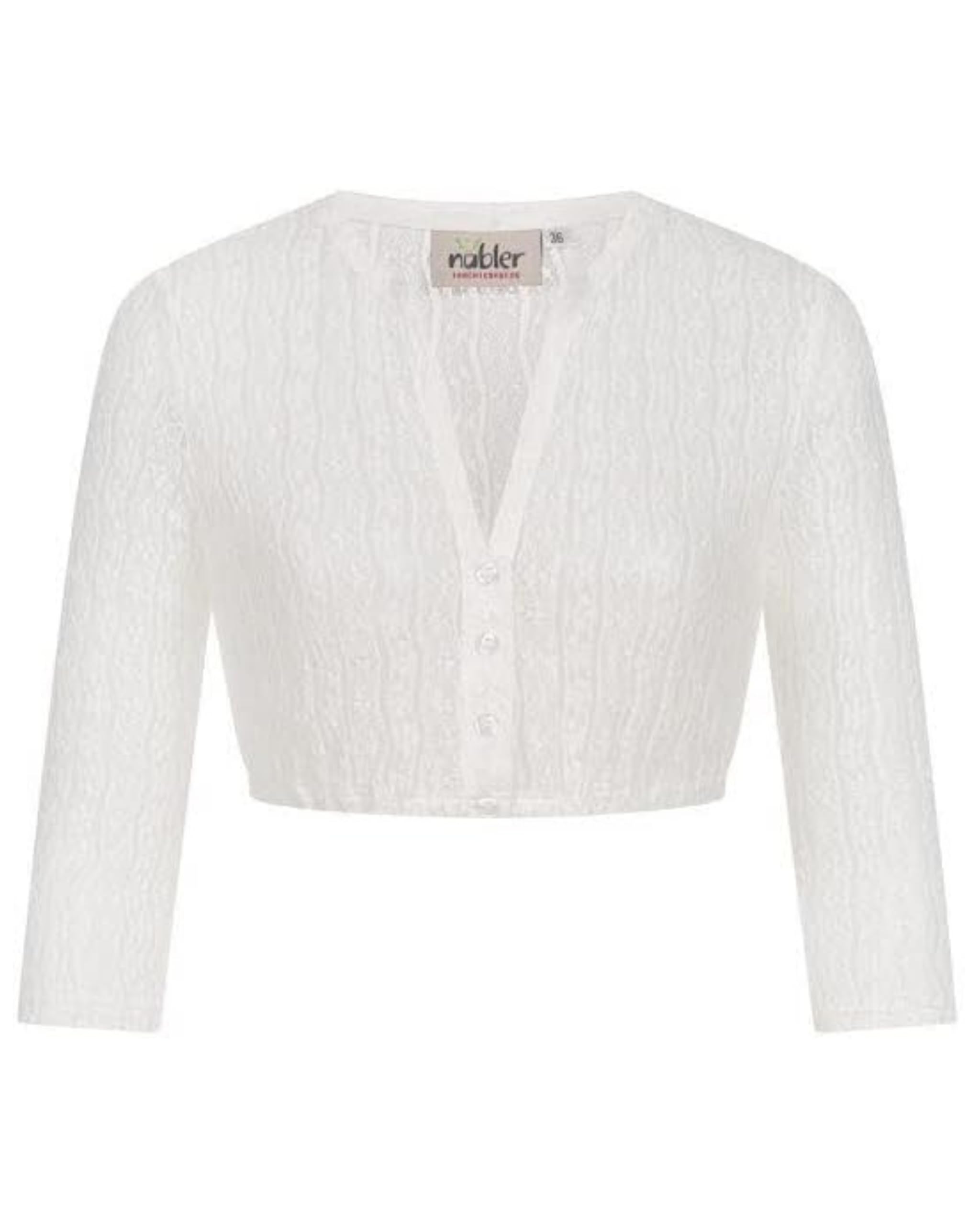 Nübler Damen Dirndlbluse Juna I Größen 30-50 I Spitzenbluse mit V-Ausschnitt & Langarm I Transparente Trachtenbluse mit floralem Muster & Knopfleiste I Ideal für Dirndl & Festliche Anlässe