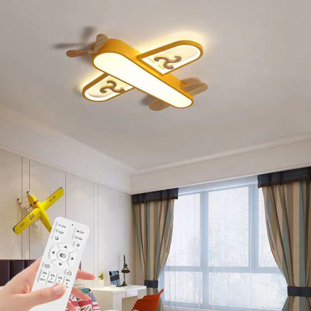 Plafonnier LED avion jaune 55cm dimmable pour chambre enfant