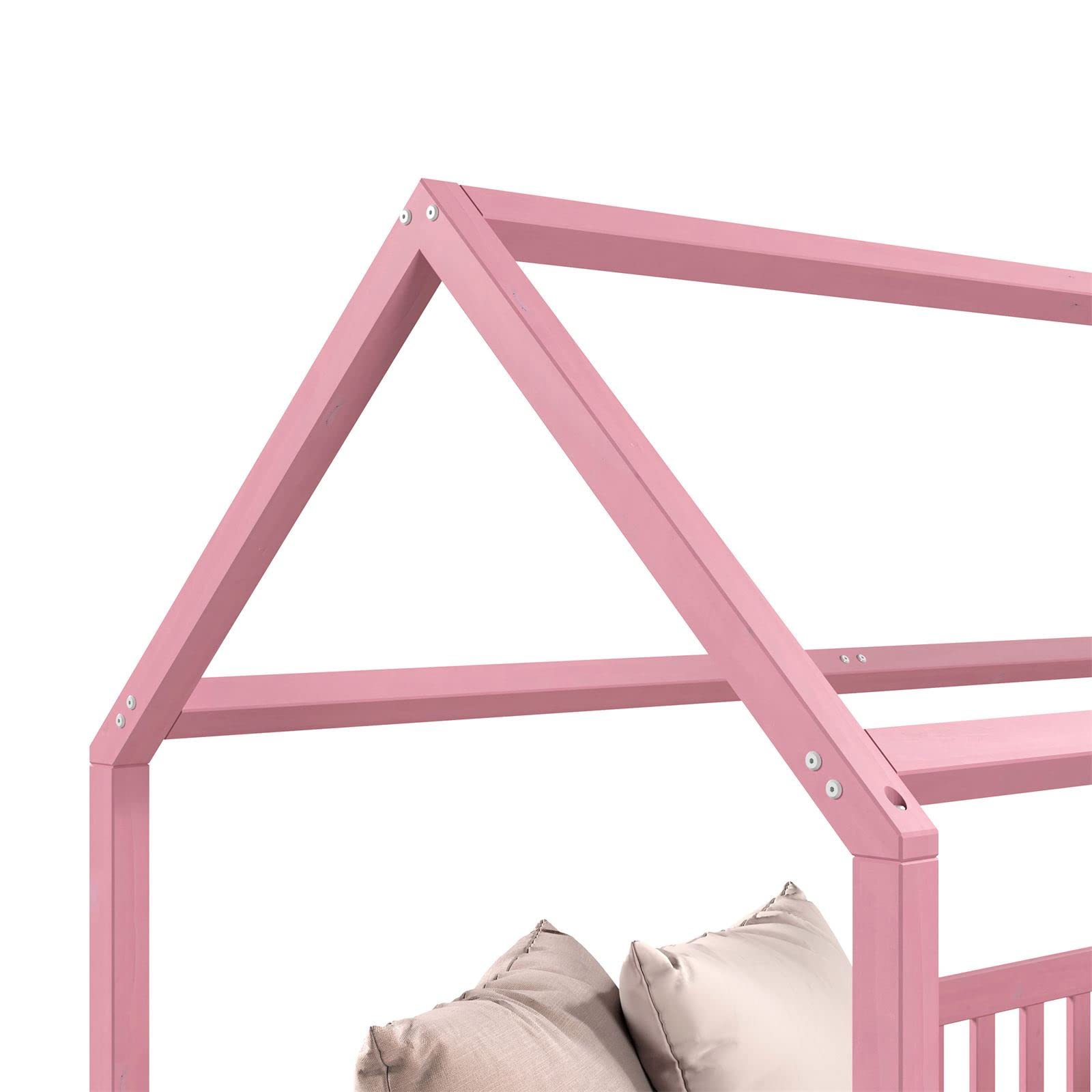 IDIMEX Lit Cabane Nina Enfant Simple Montessori Bois Pin Massif Lasuré Rose 90x200 cm
